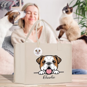 Personalized Dog Mom Cotton Canvas Tote Bag Custom Name and Dog Portrait Puppy Owner Tote Bag Pet Memorial Gift Animal Lover Gift Bag
