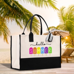 Hello Summer katoenen canvas draagtas Zomer bloemendraagtas Summer Lover Bag Summer Vibes-tas Zomerreis vakantietas Strandtas (SMRT1001)