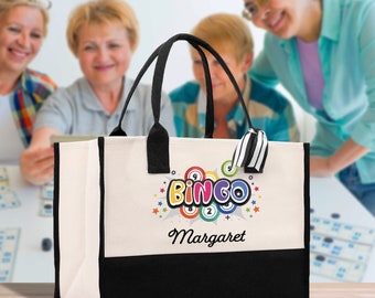 Personalized Bingo Name Cotton Canvas Tote Bag Bingo Gift for Grandma Custom Bingo Player Gift Bag Bingo Carry Tote Bingo Mom Bag