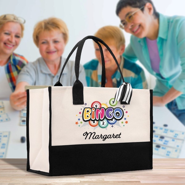 Personalisierte Bingo-Einkaufstasche aus Baumwolle mit Namen, Bingo-Geschenk für Oma, individuelle Bingo-Spieler-Geschenktasche, Bingo-Tragetasche, Bingo-Mama-Tasche
