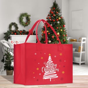 Merry Christmas Cotton Canvas Tote Bag Christmas Present Tote Merry Christmas Themed Bag Xmas Party Bag Merry Christmas Tree Bag (CT1001)