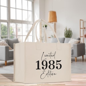 Custom Limited Edition Birthday 1985 Cotton Canvas Tote Bag 40th Birthday Gift For Women Personalized 40th Birthday Celebration Party Gift