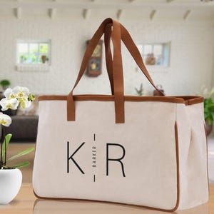 Personalized Canvas Tote Bag - Embroidered Initial, Bridesmaid Gift, Initials and Last Name, Customized, 100% Cotton Canvas Chic