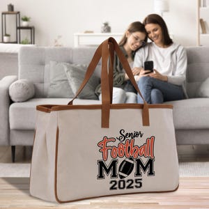 Football Mom Sports Cotton Canvas Tote Bag Gift for Football Mother Football Lover Mom Gift (FMTB1010)