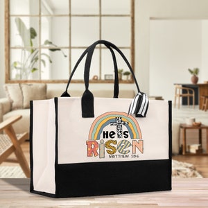 He is Risen Christian Cotton Canvas Tote Bag For Women Religious Gifts Church Tote Inspirational Bible Bag Gift For Religious Mother