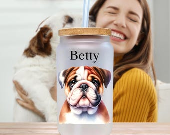 Personalized Pet Photo Tumbler: 16 oz Frosted Can Glass with Bamboo Lid (DPG1001)