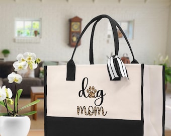 Dog Mom Canvas Tote Bag, Gift for Her (MA1003)