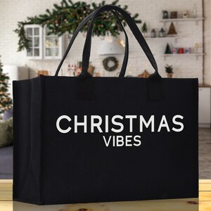 Christmas Vibes Cotton Canvas Chic Beach Tote Bag Multipurpose Tote Weekender Tote Gift for Her Outdoor Tote Vacation Tote Large Beach Bag