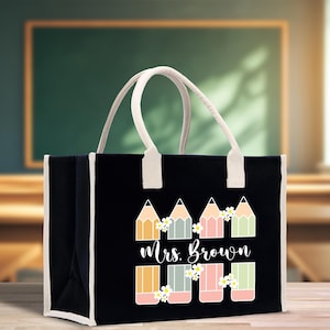 Personalized Teacher Cotton Canvas Tote Bag Gift for Teachers Teacher Life Tote Custom Teacher Appreciation Teacher Name Gift Bag (TTB1091)