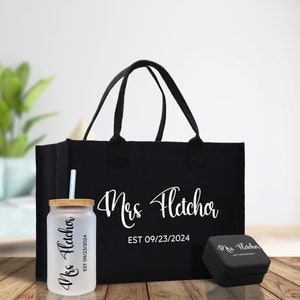 Mrs. Last Name Est Year Tote Bag Personalized Date Wedding Tote Bridal Shower Gift Honeymoon Gift Customized Wedding Gift Bridesmaid Gift