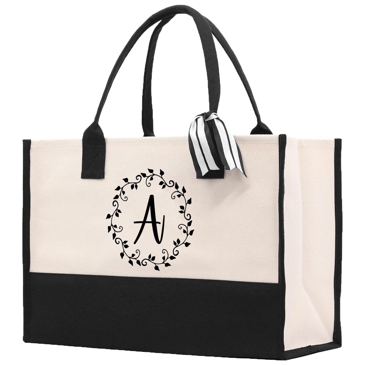 Personalized Initial Canvas Tote Bag - Monogrammed Gift For Women, Teacher, Friend, Large Size