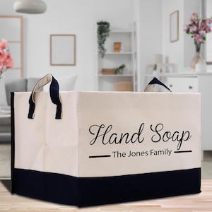 Personalisierter Familienname Handseife Baumwolle Leinwand Aufbewahrungskorb Tasche Benutzerdefinierte Mudroom Aufbewahrungsbehälter Aufbewahrungsboxen Kinderzimmeraufbewahrung (PSB1017)