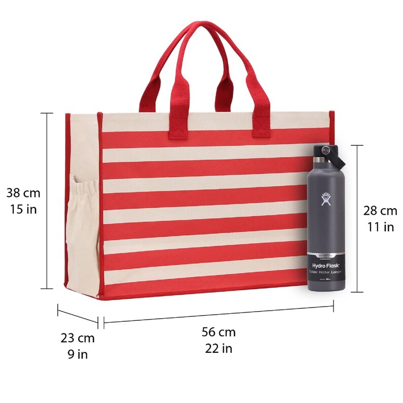 Striped Canvas Beach Tote Bag – XL, Zippered with Inner Pocket image 5