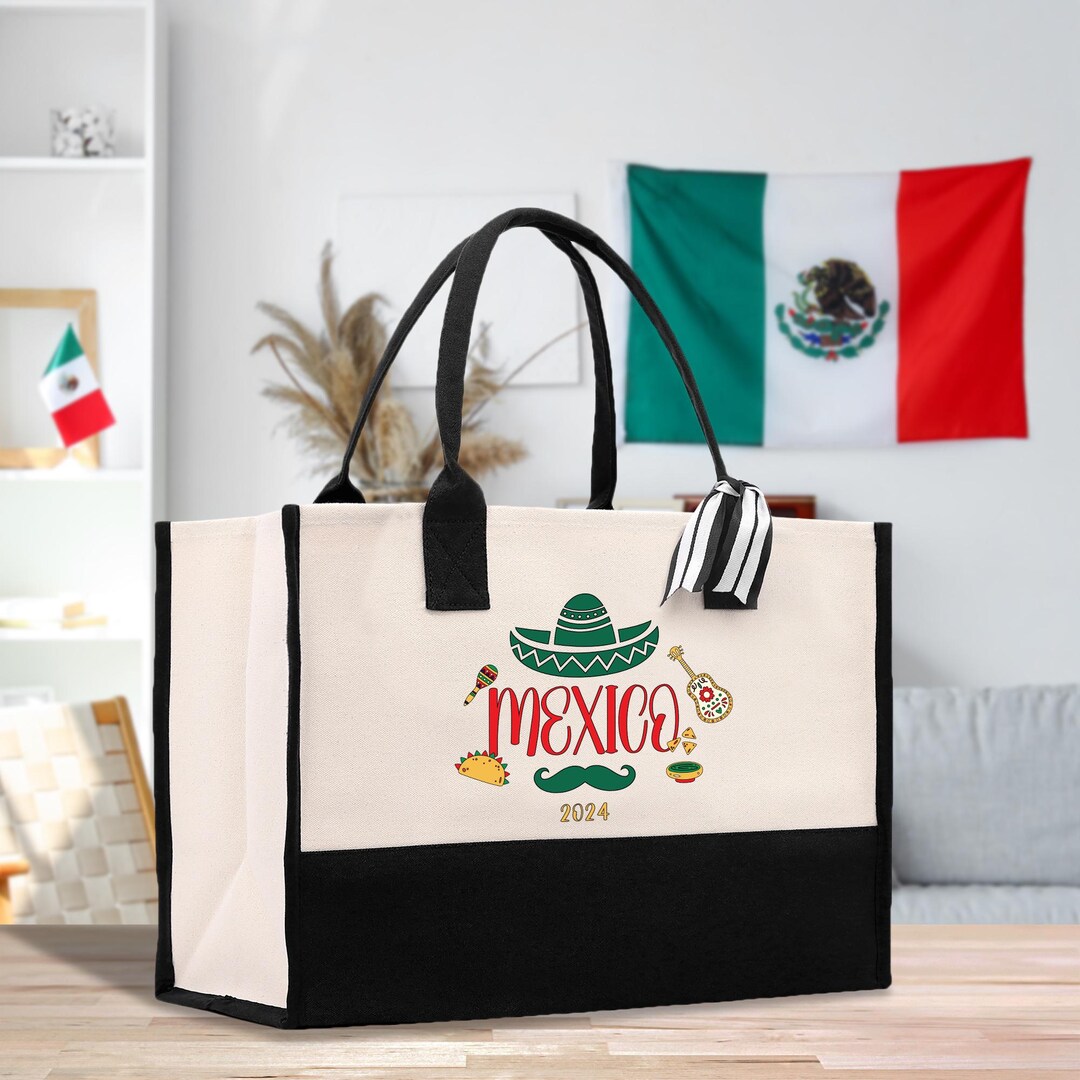 Personalized Year Mexico Cotton Canvas Tote Bag Custom Cancun Trip Bag ...