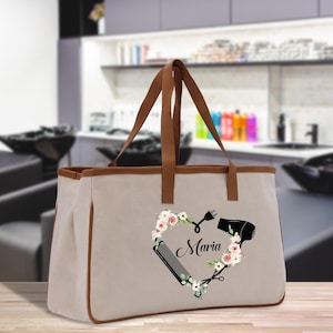 Sacola de lona de algodão personalizada para cabeleireiro, sacola de presente para salão de beleza, bolsa de suprimentos para estilistas, presente de barbeiro (HRST1024)