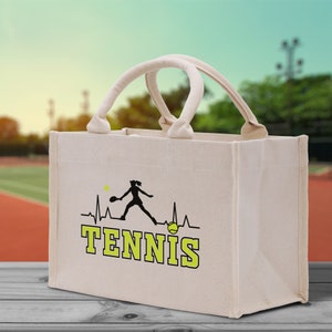Tennis Silhouette Pulse Cotton Canvas Small Tote Bag Gift for Tennis Lover Bag Tennis Coach Gift Bag