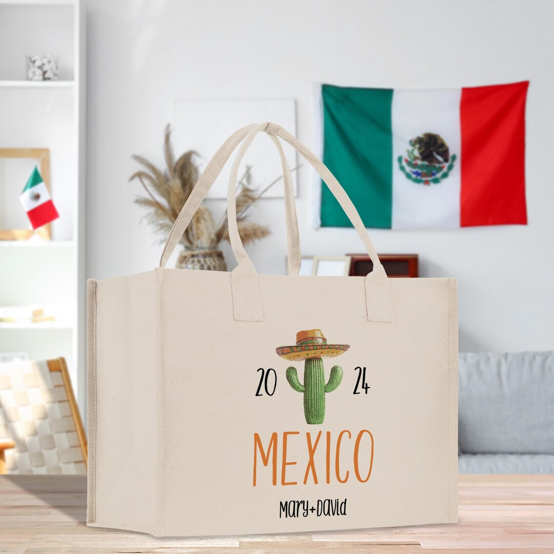 Personalized Name Date Year Mexico Cotton Canvas Tote Bag Custom Cancun ...