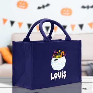 Personalized Name Halloween Trick or Treat Kids Cotton Tote Bag Custom Candy Bag Halloween Gift Bag Pumpkin Kids Halloween Bag
