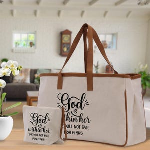 God is within her She will not fall PSALM 46:5 Religious Tote Bag for Women Bible Verse Canvas Tote Bag Religious Gifts Church Tote Bag