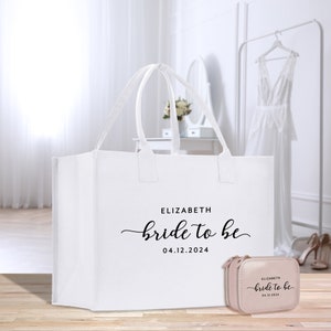 Name and Year Bride To Be Tote Bag Personalized Date Wedding Tote Bridal Shower Gift Honeymoon Gift Customized Wedding Gift Bridesmaid Gift