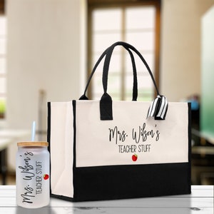 Personalized Teacher Cotton Canvas Tote Bag Gift for Teachers Teacher Life Tote Custom Teacher Appreciation Gift Bag Teacher Name Bag