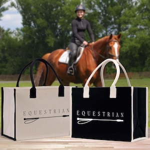 Sac fourre-tout personnalisé en toile de coton équestre Sac personnalisé pour amoureux des chevaux, cadeau d&#39;équitation pour elle (EQT1008)