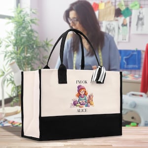 Personalisierte Nähmaschine Baumwolle Canvas Tote Bag Benutzerdefinierte Quilting Tote Geschenk für Nähliebhaber Geschenk für Oma Stricken Tote Bag (PST1028)