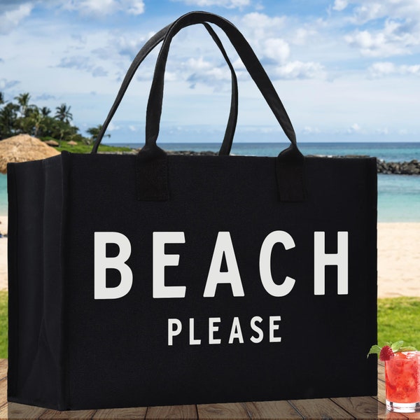 Beach Please Cotton Canvas Chic Beach Tote Bag Multipurpose Tote Weekender Tote Gift for Her Outdoor Tote Vacation Tote Large Beach Bag