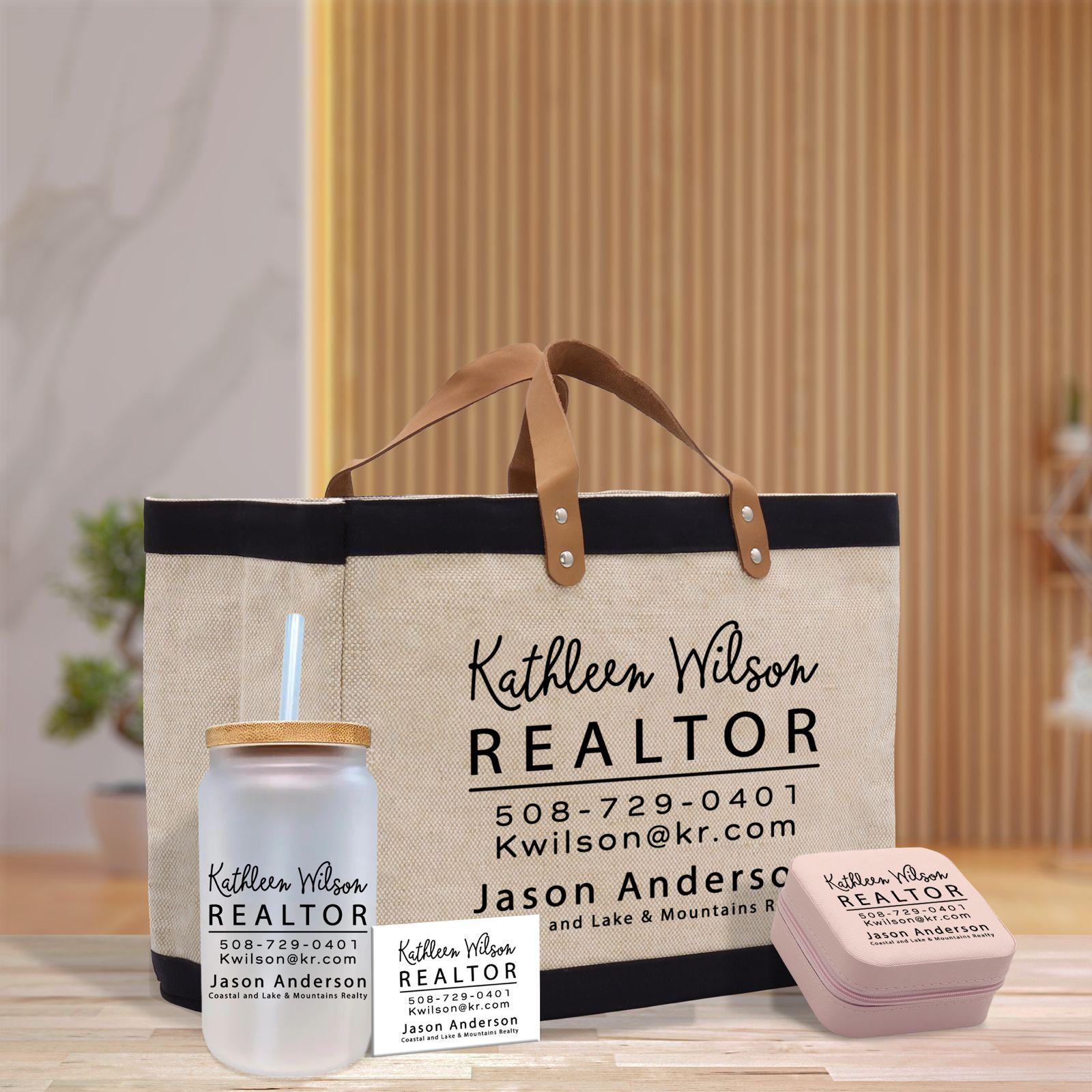 Personalized Realtor Jute Bag Custom Real Estate Agent Gift Business Burlap Bag Bulk Business Logo Realtor Swag Real Estate Tote (RET1004)