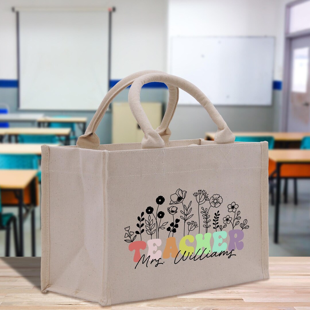Personalized Teacher Tote Bag | Floral Design, Custom Name Gift - Etsy