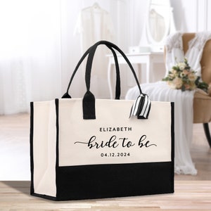 Name and Year Bride To Be Tote Bag Personalized Date Wedding Tote Bridal Shower Gift Honeymoon Gift Customized Wedding Gift Bridesmaid Gift