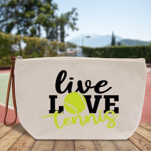 Live Love Tennis Cotton Canvas Zipper Pouch Bag for Tennis Lover Bag Tennis Coach Gift Bag