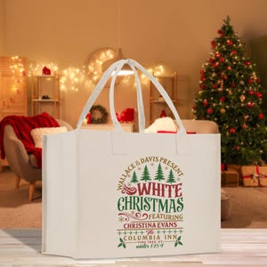 Personalized Name Christmas Cotton Canvas Large Tote Bag Custom Merry Christmas Gift Bag Xmas Party Bag Xmas Eve Gift Holiday Gift (CT1043)