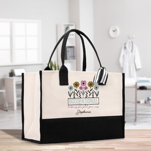 Personalized Occupational Therapy Cotton Canvas Tote Bag OT Helping You Grow Your Own Way Pediatric Occupational Therapist Gift (TTB1005)