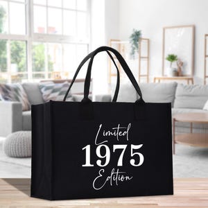 Custom Limited Edition Birthday 1975 Cotton Canvas Tote Bag 50th Birthday Gift For Women Personalized 50th Birthday Celebration Party Gift