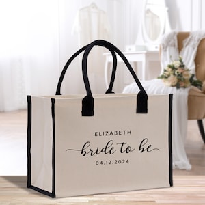 Name and Year Bride To Be Tote Bag Personalized Date Wedding Tote Bridal Shower Gift Honeymoon Gift Customized Wedding Gift Bridesmaid Gift