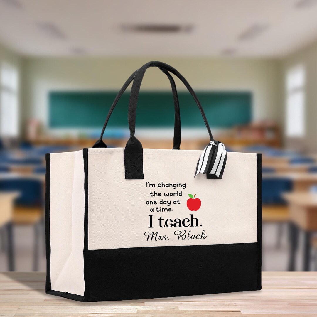 Personalized Teacher Tote Bag, Cotton Canvas, Custom Name Gift (TTB1062 ...