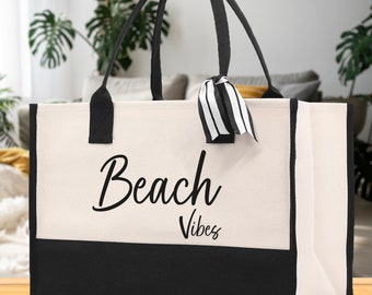 Beach Vibes Canvas Tote Bag Birthday Gift for Her Weekender Tote Bag Beach Tote Bag Large Beach Tote Bag