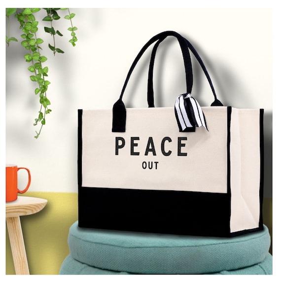 Peace Out Beach Tote Bag Large Chic Tote Bag Gift for Her Vacation Tote Bag Weekender Bag Travel Tote Etsy Canada