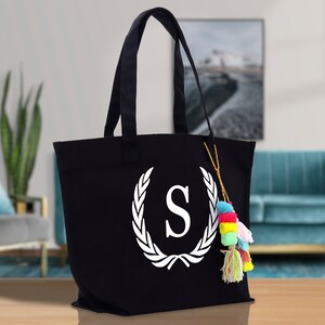 Personalized Cotton Canvas Hand Tote Bag Monogram Tote Bag Initial Canvas Tote Bridesmaid Gift Tote Magnetic Closure Bag Gift for Her A-Z