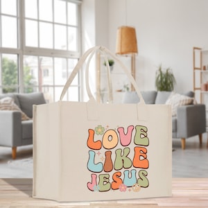 Love Like Jesus Christian Cotton Canvas Tote Bag For Women Religious Gifts Church Hand Inspirational Bible Bag Gift For Religious Mother