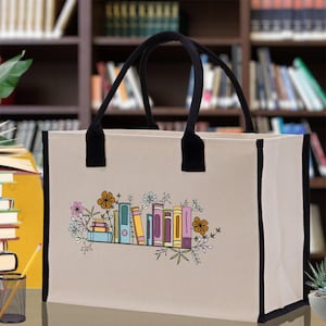 Floral Books Canvas Tote Bag, Graduation Gift (FB1004)