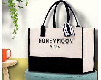 Honeymoon Vibes Beach Tote Bag - Large Chic Tote Bag - Gift for Her - Weekender Bag - Honeymooners Honeymoon Gifts Bridal Gift Newlyweds