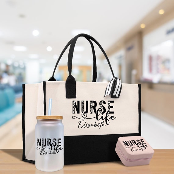 Nurse Life Leopard Tote Custom Name Personalized Cotton Canvas Tote Bag Nurse Gift Future Nurse Gift Nursing Student Graduation Gift Etsy