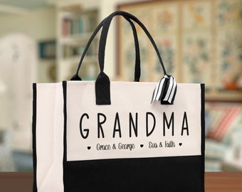 Grandma Grandchild Kids Names Custom Grandma Tote Bag Grandma's Getaway Bag Personalized Grandma Gift Bag Shopping Bag Mother Day Gift