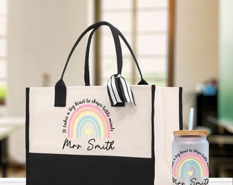 Gepersonaliseerde leraar katoenen canvas Tote tas cadeau voor leraren leraar leven Tote aangepaste leraar waardering cadeau tas leraar naam tas