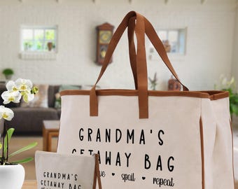 Grandma's Getaway Canvas Tote Bag, Gift for Grandparent (GM1002)