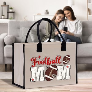 Football Mom Sports Cotton Canvas Tote Bag Gift for Football Mom Football Lover Mom Gift (FMTB1004)