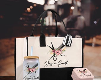 Personalized Hair Stylist Custom Cotton Canvas Tote Bag Hairdresser Gift Bag Beauty Salon Bag Stylist Supply Bag Barber Gift