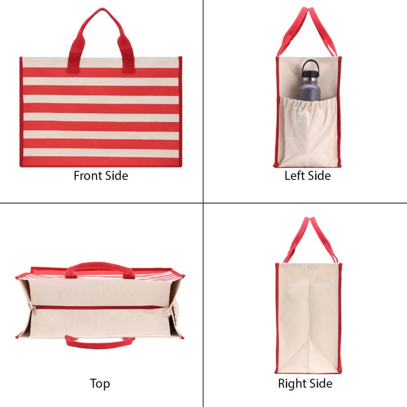 Striped Canvas Beach Tote Bag – XL, Zippered with Inner Pocket image 9